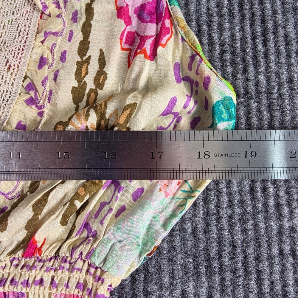 POL Floral Print Tiered Maxi Dress Lace Trim Smocked Waist Boho Sleeveless Large - Picture 5 of 6